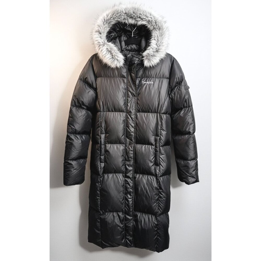 Vintage Southpole Long Puffer Coat XL Black Y2K Faux Fur Hood